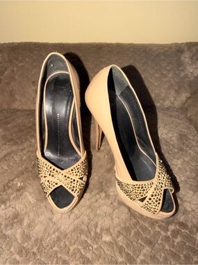 Sergio Rossi Nude Studded Peep-Toe Pumps
